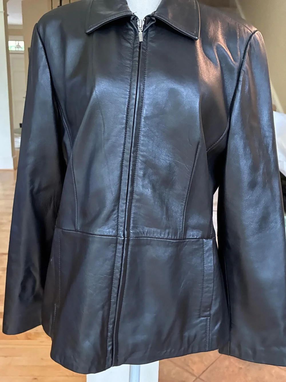 croft & barrow Women's Black Leather Zip Jacket